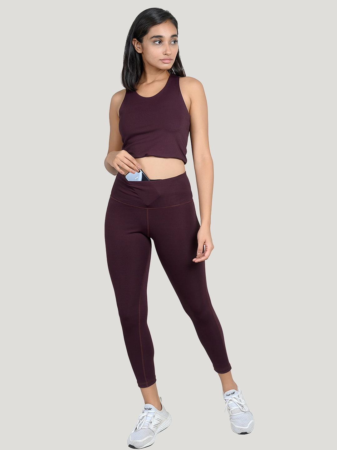 Phone pocket leggings & sports bra combo - Women's Wine Maroon – TRUEREVO