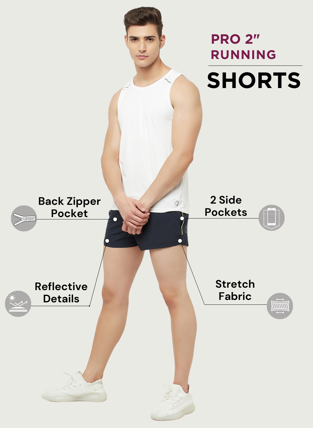 Pro 2" Shorts with Zipper Back Pocket